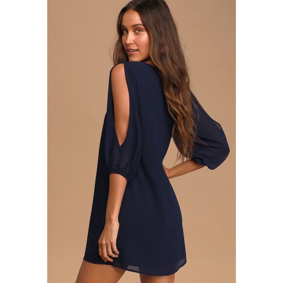 Lulus Shifting Dears Dress Women's L Navy  Split Sleeves V Neck Lined NWT - Picture 3 of 16
